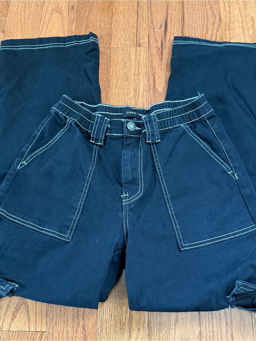 Almost Famous Black Low Rise Pants with White Contrast Stitching